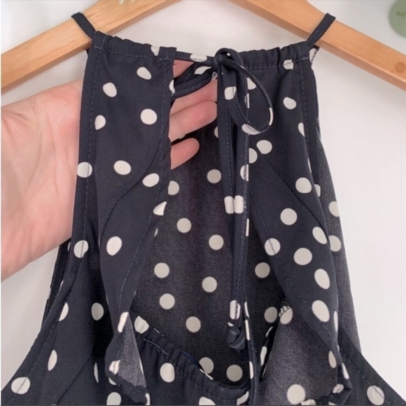 NWT Francesca’s Blue Rain High Neck Tie Polka Dot Tank Top - Picture 3 of 6